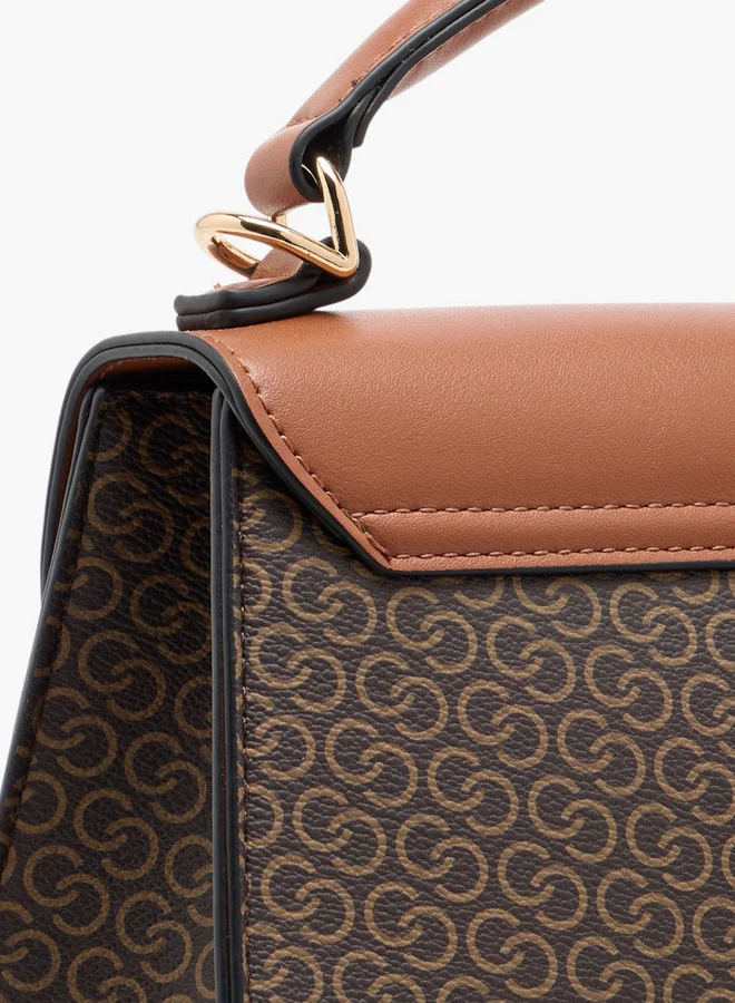 Celeste Women's Monogram Print Satchel Bag with Detachable Strap and Flap Closure