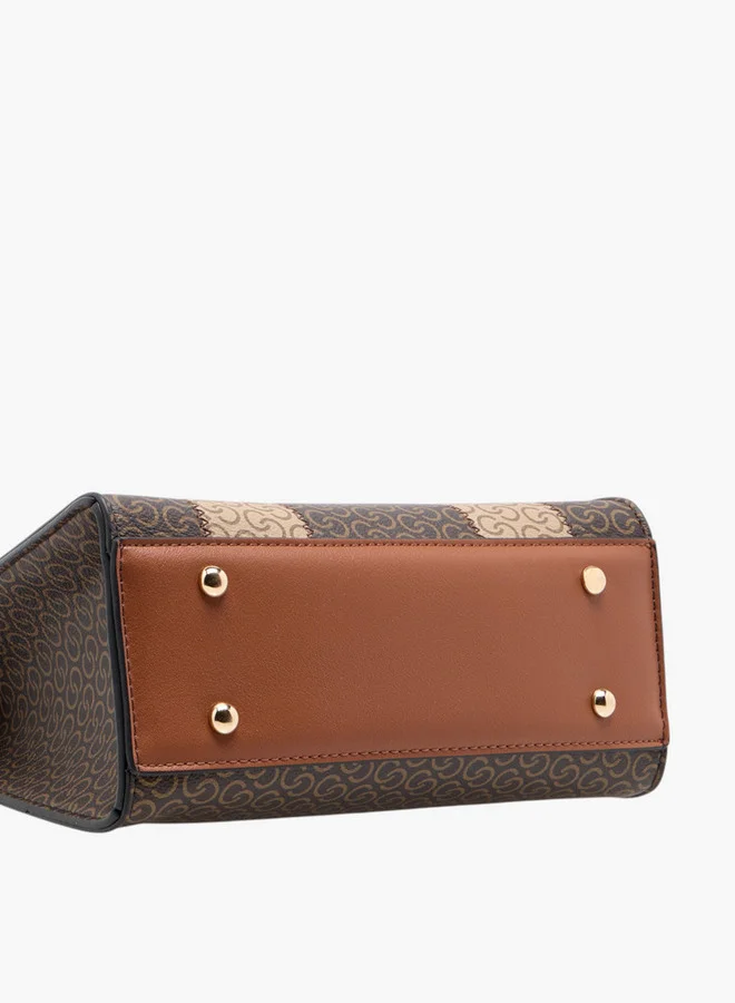 Celeste Women's Monogram Print Satchel Bag with Detachable Strap and Flap Closure