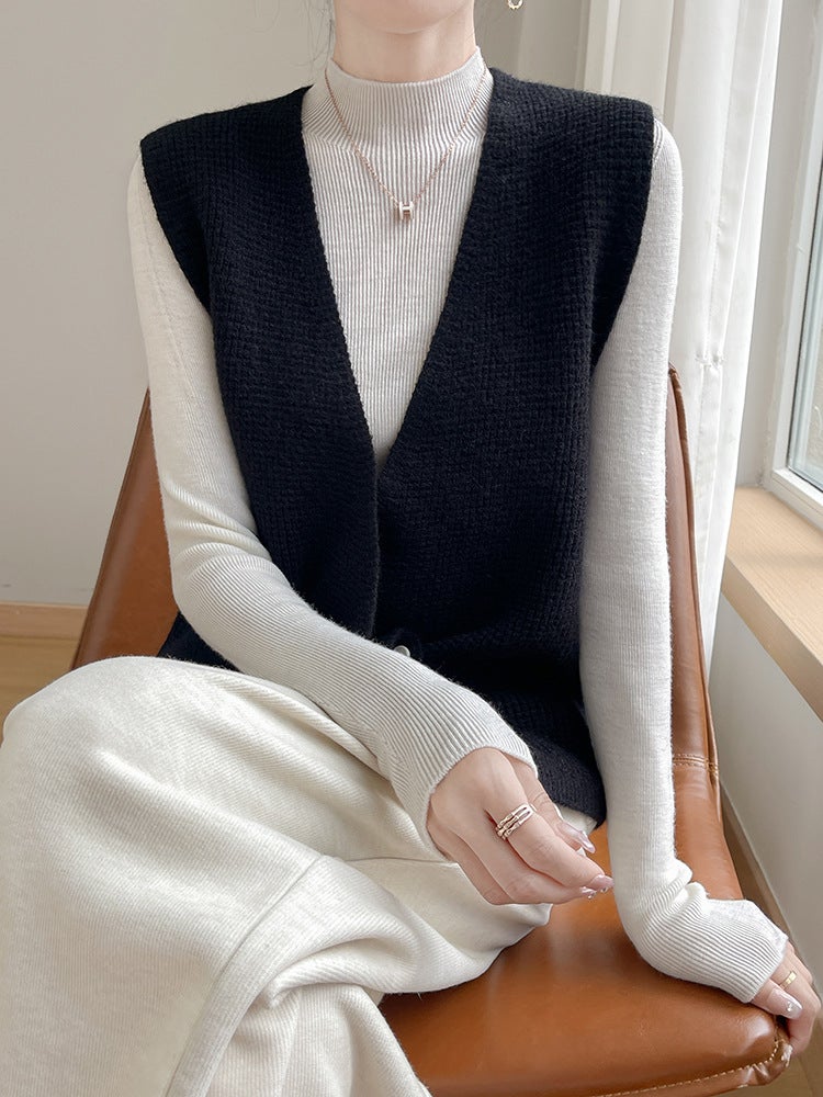V-Neck Vest Cardigan Fashion Elegant All-Match Knitted Vest Sleeveless Elegant Outer Top - Image 5