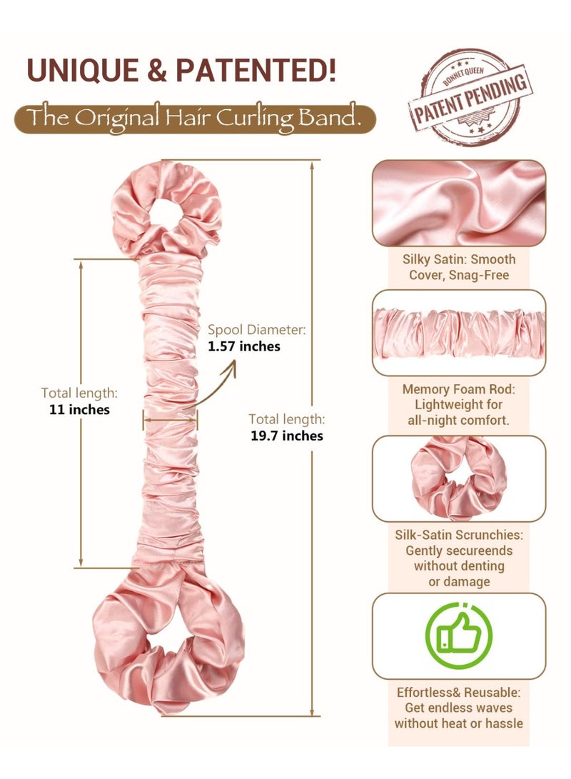 Large Satin Heatless Hair Curler for Long Thick Hair with Built-in Scrunchies - CreamPink - Image 1