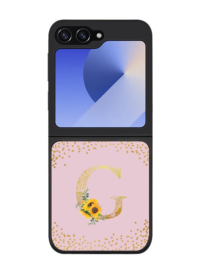 Stylizedd Rugged Black edge case for Samsung Galaxy Z Flip7 FE, Slim fit Case Flexible Cover - Custom Monogram Initial Letter Floral Pattern Alphabet - G (Pink ) - Image 1