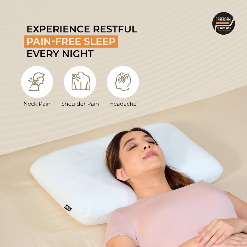 CareFoam وسادة CareFoam الطبية من رغوة الذاكرة للنوم المريح، تخفيف آلام الرقبة والكتف مع غطاء من الخيزران بسحاب قابل للإزالة - 24 × 15 × 5 بوصة عبوة من 1 - Image 3