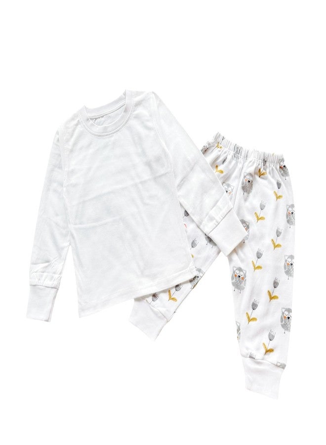 Picksparrow Soft Cotton Newborn Baby T-Shirt-Pants Clothing Set (White, Owl) (2-3 Years) - Image 1