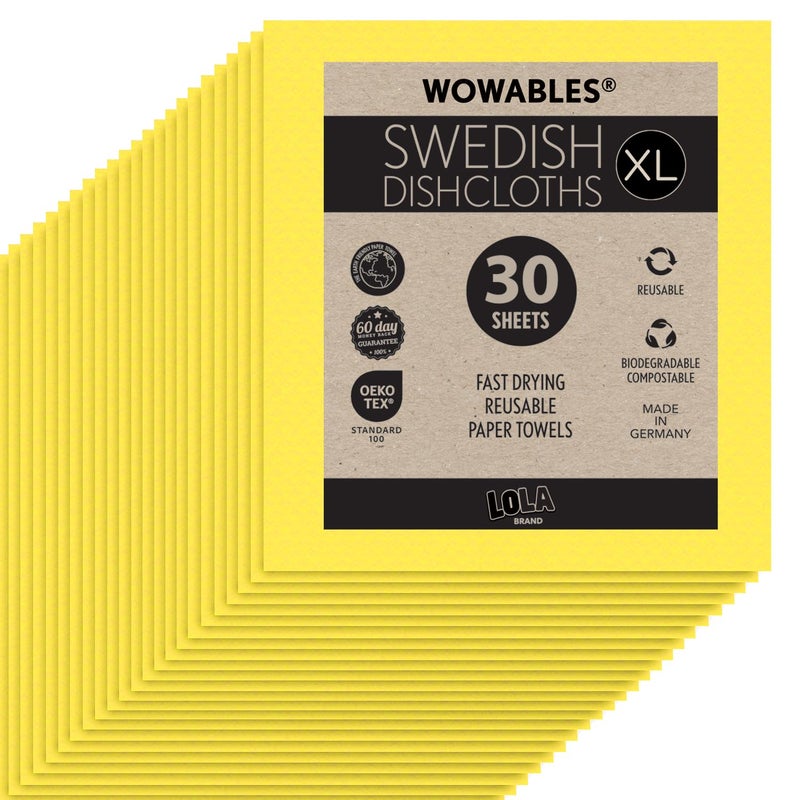مناديل LOLA Wowables XL السويدية القابلة لإعادة الاستخدام 30 قطعة من مناديل التنظيف البيئية 11 × 10 ماصة للغاية مصنوعة من الإسفنج السليلوزي قابلة للتحلل صُنعت في ألمانيا