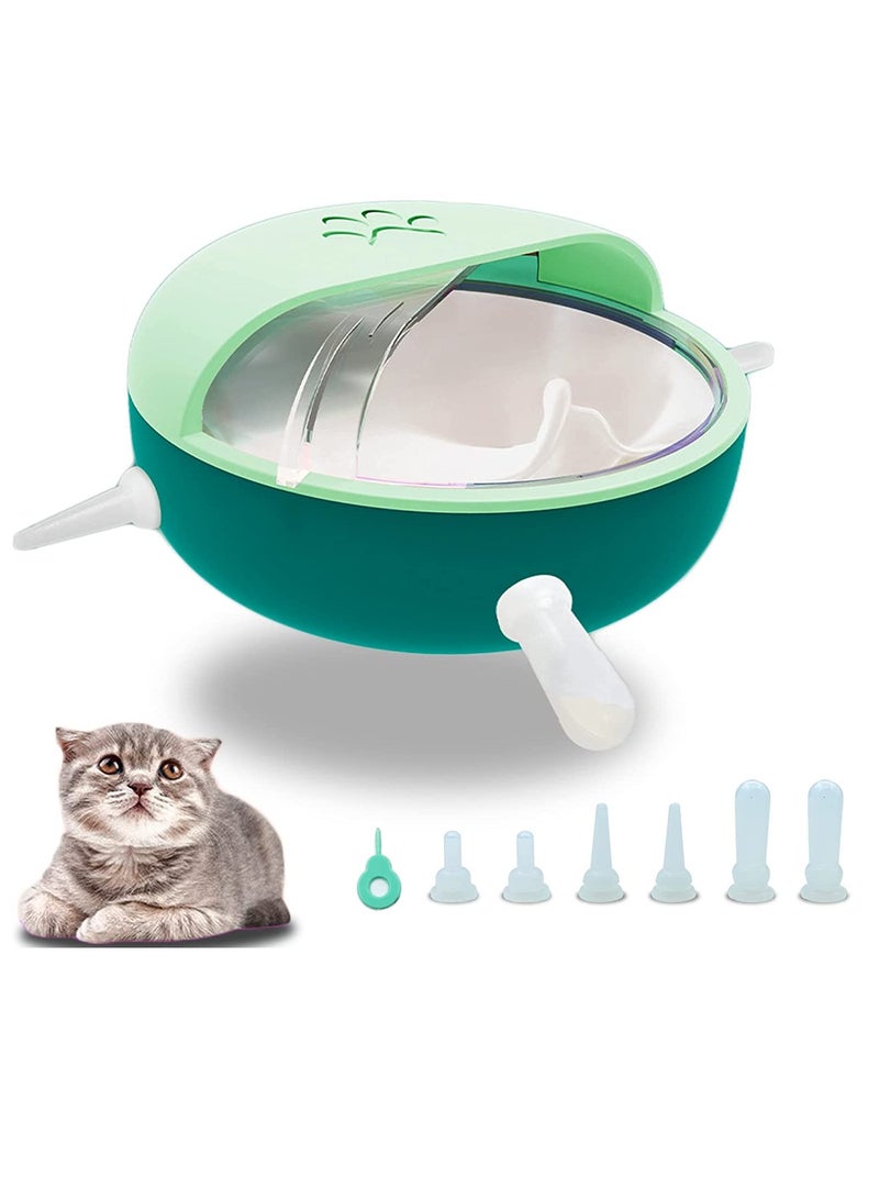 Puppy Kitten Feeder, Silicone Puppy Feeder with Nipples, Pet Milk Feeder, Pet Self Feeding Device, 4 Nipples Self Feeding Milk Bowl for Kittens, Puppies, Rabbits, Lamb (Green) - Image 1