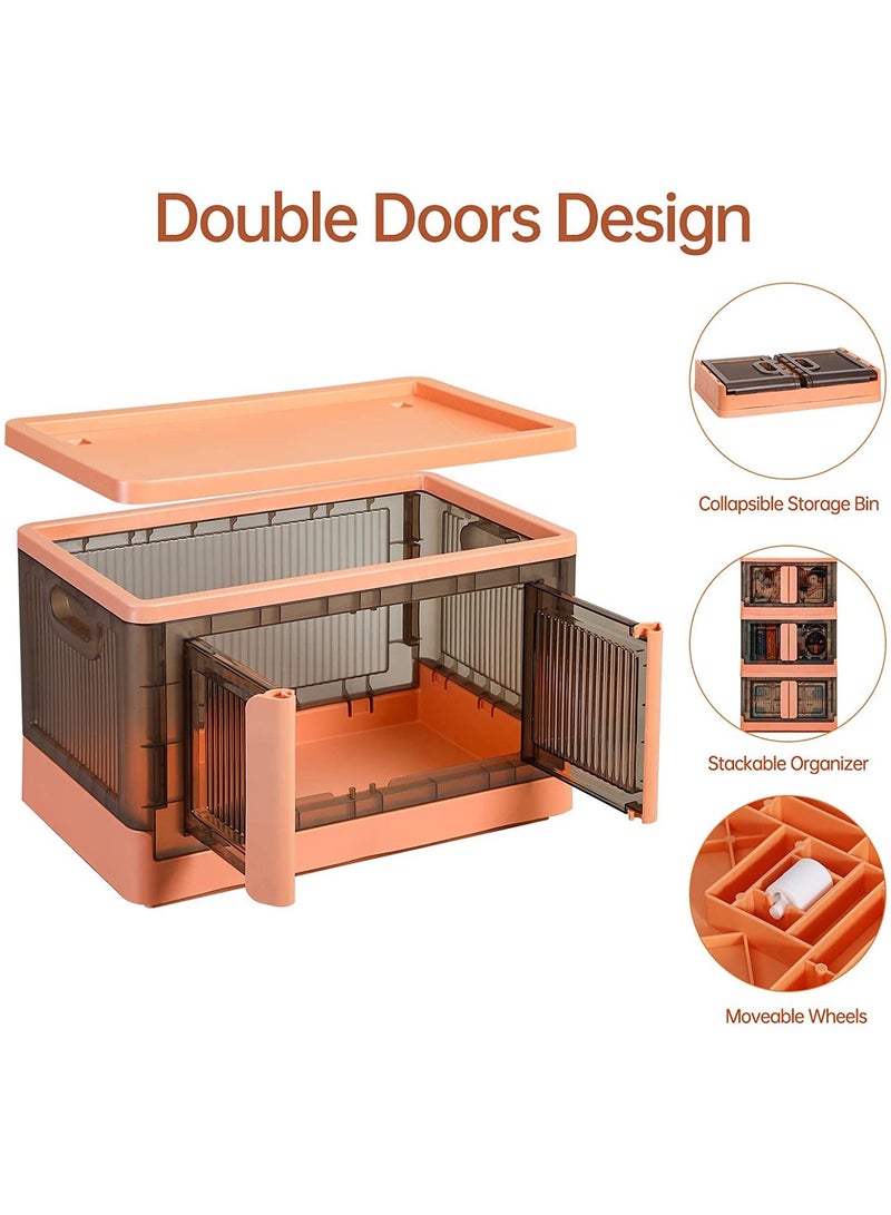 Cool Baby Storage Bins with Lids - Collapsible Storage Bins, Plastic Storage Bins 32L Folding Storage Box, Stackable Toy Storage Bins, Containers for Organizing, Storage Box with Door(Pink) - Image 5