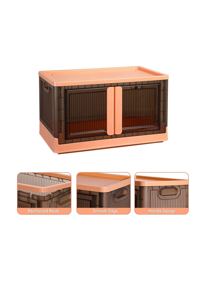 Cool Baby Storage Bins with Lids - Collapsible Storage Bins, Plastic Storage Bins 32L Folding Storage Box, Stackable Toy Storage Bins, Containers for Organizing, Storage Box with Door(Pink) - Image 4