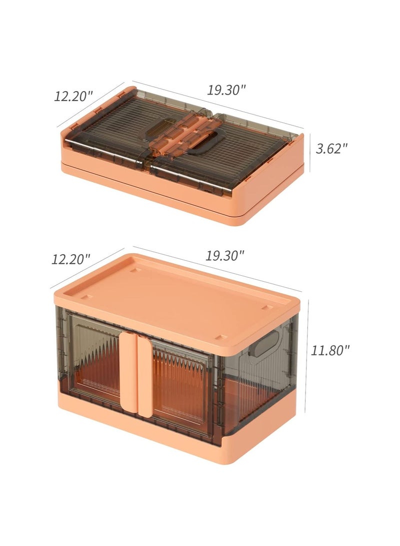 Cool Baby Storage Bins with Lids - Collapsible Storage Bins, Plastic Storage Bins 32L Folding Storage Box, Stackable Toy Storage Bins, Containers for Organizing, Storage Box with Door(Pink) - Image 2