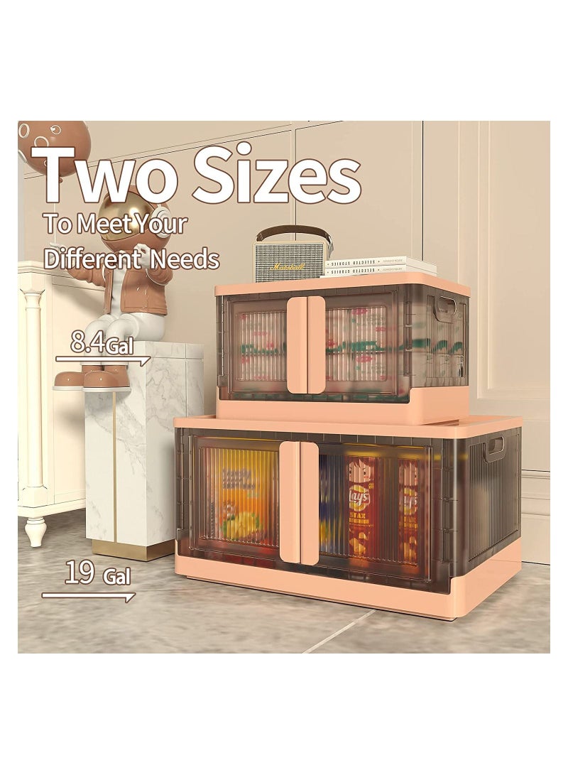 Cool Baby Storage Bins with Lids - Collapsible Storage Bins, Plastic Storage Bins 32L Folding Storage Box, Stackable Toy Storage Bins, Containers for Organizing, Storage Box with Door(Pink) - Image 3