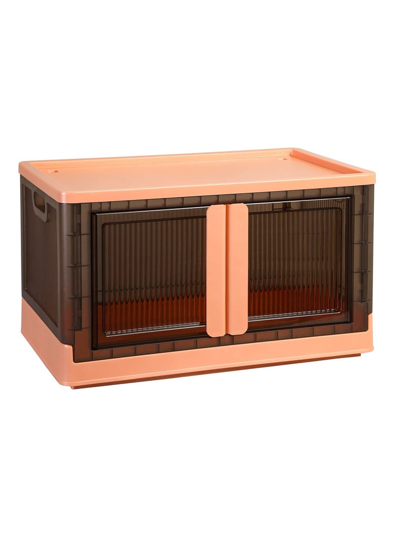 Cool Baby Storage Bins with Lids - Collapsible Storage Bins, Plastic Storage Bins 32L Folding Storage Box, Stackable Toy Storage Bins, Containers for Organizing, Storage Box with Door(Pink) - Image 1