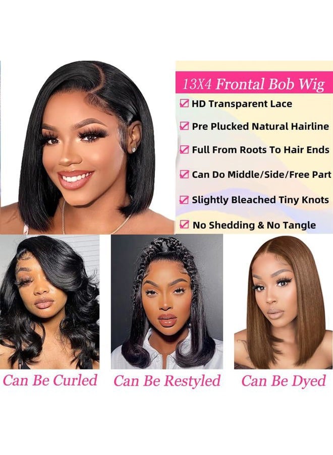 Superfect Bob Wig Human Hair 13x4 Lace Front Wigs Human Hair Pre Plucked 14 Inch Straight HD Lace Frontal Short Glueless Wigs for Women with Baby Hair 180% Density Natural Black Color - Image 4