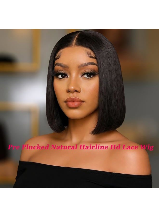 Superfect Bob Wig Human Hair 13x4 Lace Front Wigs Human Hair Pre Plucked 14 Inch Straight HD Lace Frontal Short Glueless Wigs for Women with Baby Hair 180% Density Natural Black Color - Image 2