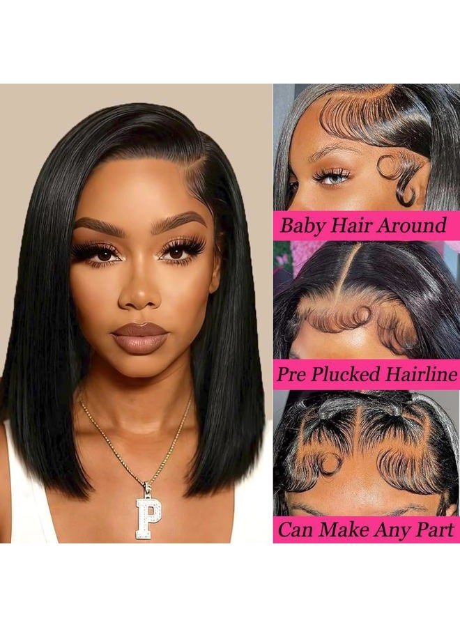 Superfect Bob Wig Human Hair 13x4 Lace Front Wigs Human Hair Pre Plucked 14 Inch Straight HD Lace Frontal Short Glueless Wigs for Women with Baby Hair 180% Density Natural Black Color - Image 3