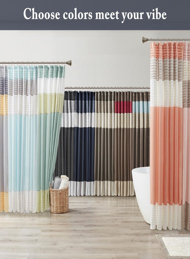 Madison Park Amherst Bathroom Shower Curtain Faux Silk Pieced Striped Modern Microfiber Bath Curtains, 72x72 Inches, Navy - Image 3