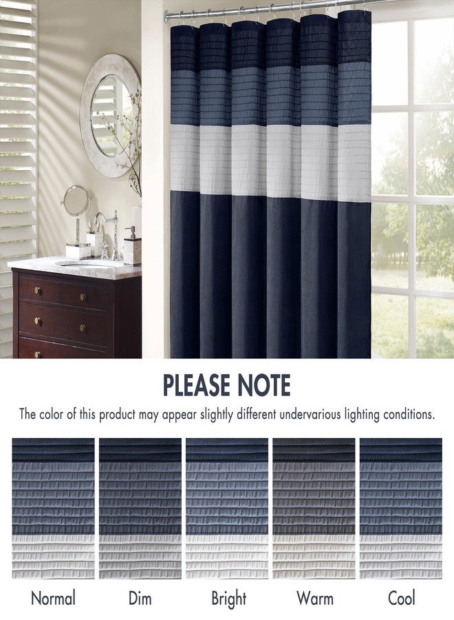 Madison Park Amherst Bathroom Shower Curtain Faux Silk Pieced Striped Modern Microfiber Bath Curtains, 72x72 Inches, Navy - Image 5