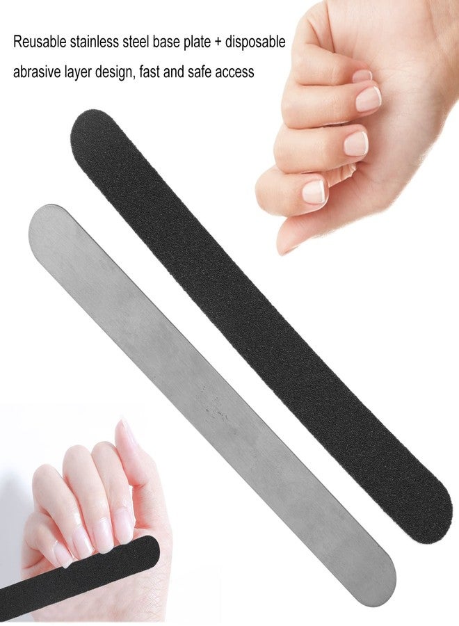 Ymiko 100 Pcs Nail File Strip, Replacement Nail File Strip Kit with Reusable Stainless Steel Nail File Base Plate Nail Repair Supplies Stainless Steel Nail File Kit with Easy Peel Cushioned Abrasive Strips - Image 5