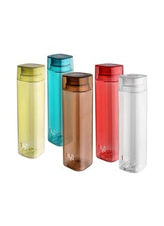 Cello CELLO H2O Squaremate Plastic Water Bottle | Lid is sealed by a silicone ring | Leak proof & break-proof |Best Usage for Office/School/College/Gym/Picnic/Home/Fridge | 1 Liter | Assorted, Set of 5  - Image 1