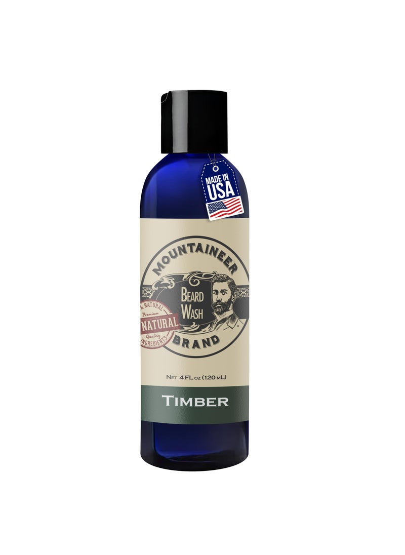 mountaineer brand Mountaineer Brand Beard Wash for Men | 100% Natural Beard Shampoo | Thick Cleaning Softening Lather for Hair and Skin | Hydrate and Detangle | Grooming Treatment | WV Timber Scent 4oz 