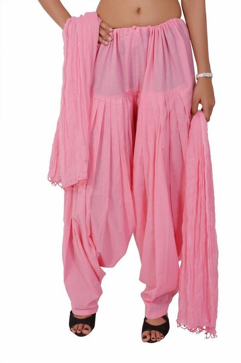 Bottom Line Bottomline Women Cotton Solid Baby Pink Full Patiala Salwar Dupatta Set Free Size - Image 1