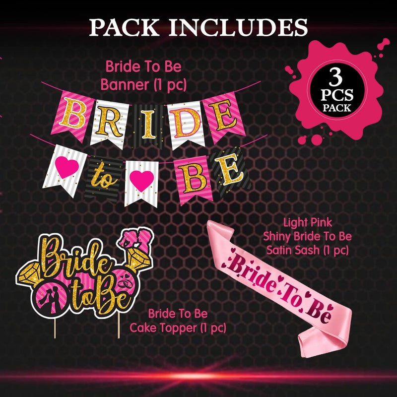 Zyozique Bridal Shower & Bachelorette Party Decoration Set - Bride To Be Banner, Cake Topper & Sash (Pack of 3) - Image 2