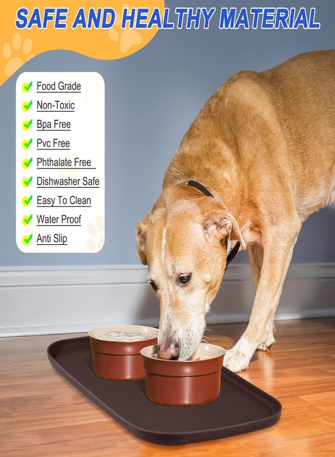 SMILOOL Silicone Pet Feeding Mat with Raised Edge for Food and Water, Dog Bowl Mats, Cat Bowls Placemat with High Lip for Floor Waterproof, Rubber Tray for Cats and Dogs 22 x 14 x0.8 Dark Brown - Image 3