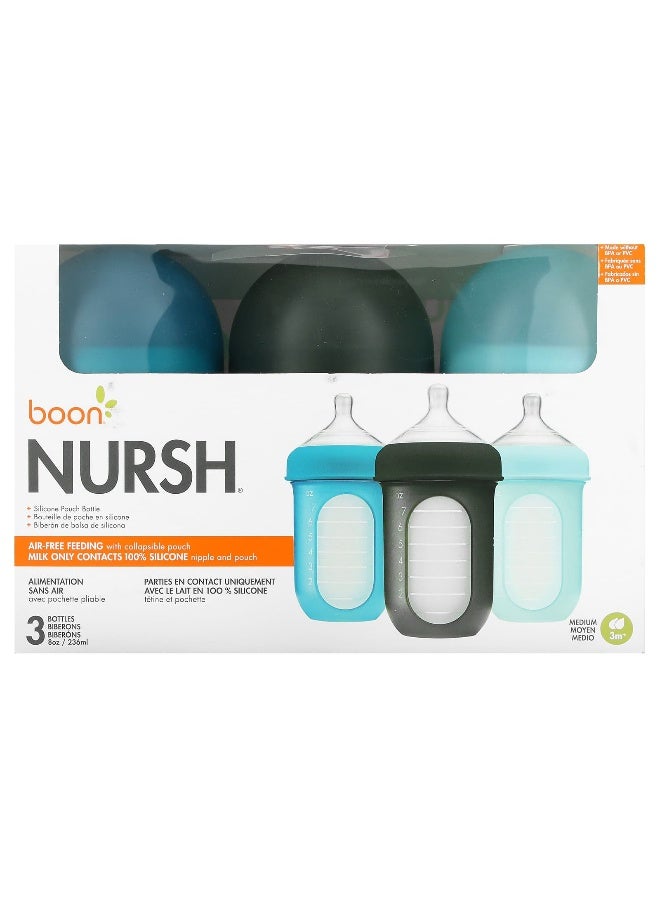 BOON Boon, Nursh, Silicone Pouch Bottle, 3m+, Medium, 3 Bottles, 8 oz (236 ml) Each - Image 1