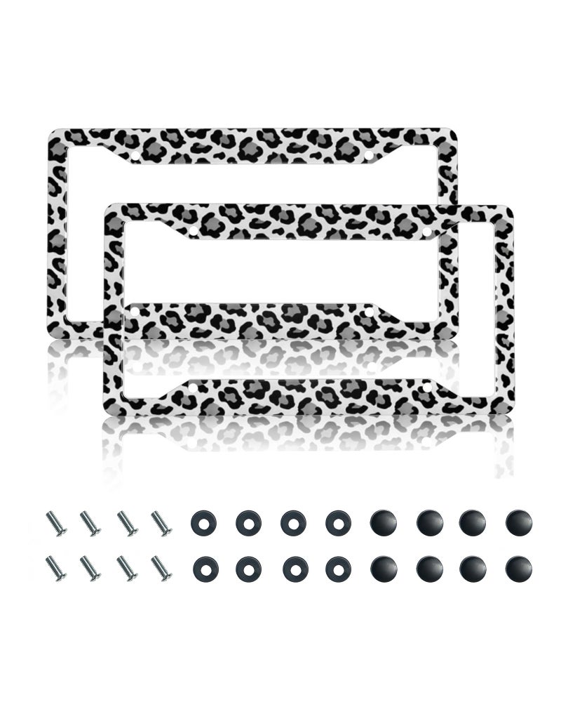 GACCAP License Plate Frame 2 Pack Front Rear Aluminum Metal Rust-Proof Universal Car Tag Frames Holder with 4 Holes Car Decor Accessory with Screws for Men Women - Black Grey Leopard - Image 1