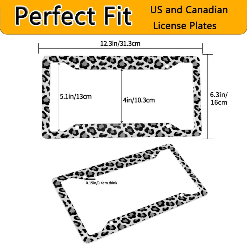 GACCAP License Plate Frame 2 Pack Front Rear Aluminum Metal Rust-Proof Universal Car Tag Frames Holder with 4 Holes Car Decor Accessory with Screws for Men Women - Black Grey Leopard - Image 3