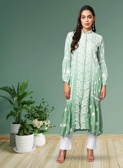 Alaya Women Hand Embroidered Chikankari Cotton Kurta-AL3888
