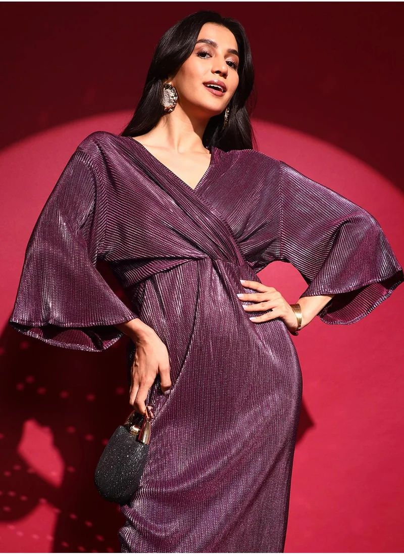 PINACOLADA Women's Plum Purple Pleated Wrap Dress