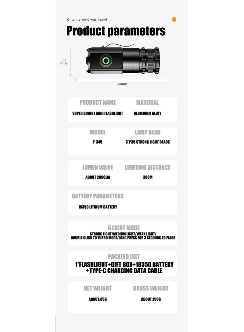 Mini Magnetic Aluminum Alloy Flashlight, Strong Light, Portable, Multi-function Clip, Charging Cap, Small, New, 3 - Image 2