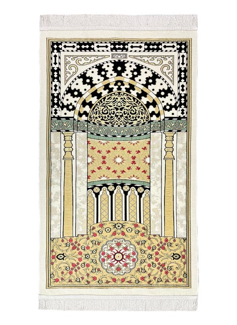 Luxury Long Lasting Prayer Mat Double Chenille Weave Islamic Designs Inspired By Prophet Muhammad's Holy Shrine And White Twisted Tassels 115X70 Cm