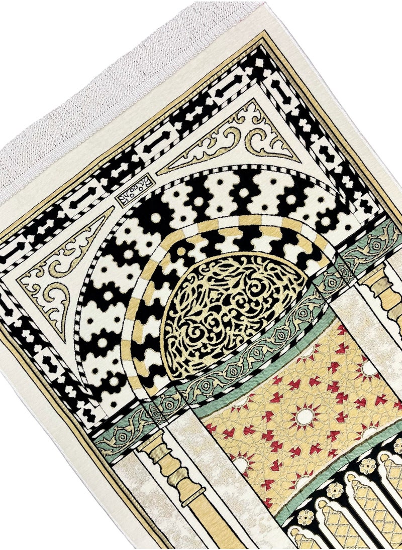 AL-HRAER - Luxury Long Lasting Prayer Mat Double Chenille Weave Islamic Designs Inspired By Prophet Muhammad's Holy Shrine And White Twisted Tassels 115X70 Cm - Image 1