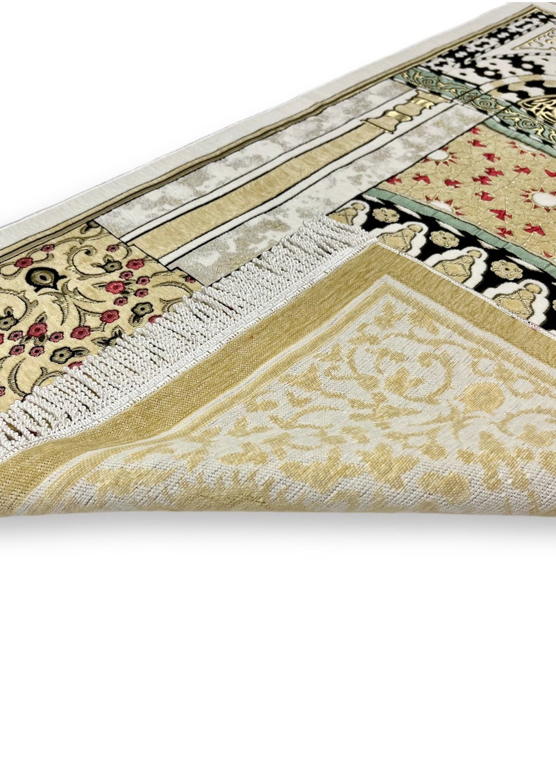 AL-HRAER - Luxury Long Lasting Prayer Mat Double Chenille Weave Islamic Designs Inspired By Prophet Muhammad's Holy Shrine And White Twisted Tassels 115X70 Cm - Image 1