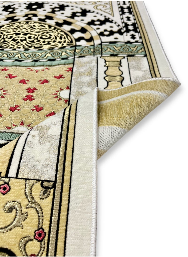 AL-HRAER - Luxury Long Lasting Prayer Mat Double Chenille Weave Islamic Designs Inspired By Prophet Muhammad's Holy Shrine And White Twisted Tassels 115X70 Cm - Image 1