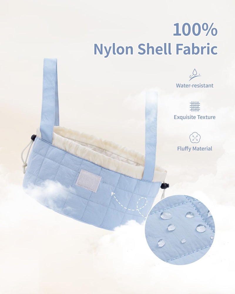 Narwey Lay Flat Open Drawstring Makeup Bag, Large Quilted Cosmetic Bag for Women Girls, Cute Make up Bags with Handle, Portable Travel Toiletry Bag for Skincare, Brushes & Travel Essentials (Blue) - Image 4