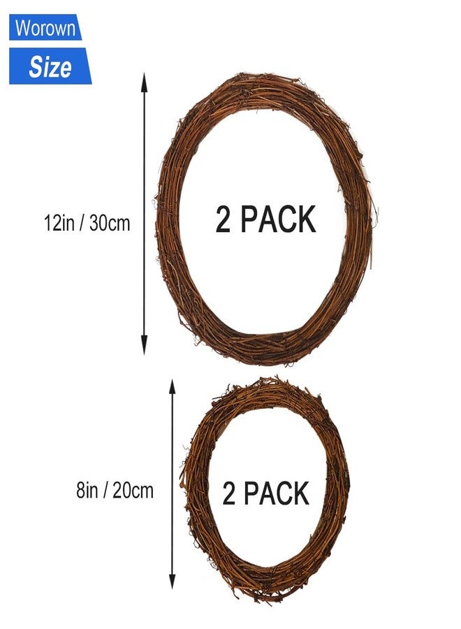 Worown 4 Pcs (8 & 12 Inch) Natural Grapevine Wreaths, Vine Branch Wreath, Rattan Wreath for DIY Christmas Craft, Front Door Wall Hanging, Wedding and Party Decors - Image 2