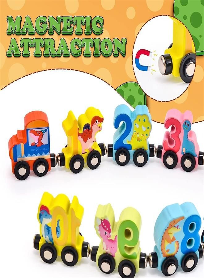 Dinosaur Wooden Train Set Toys Magnetic Collection Number 1-10 Train Track Pull Along Toy Montessori Educational Learning Toys Gifts for Kids Toddler Boys Girls 1 2 3 4 5 Years Old 11Pack  - Image 3