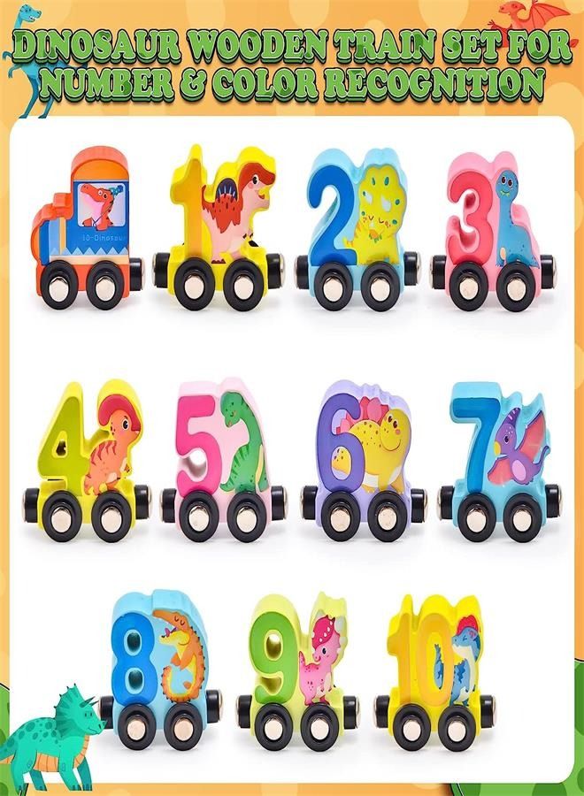 Dinosaur Wooden Train Set Toys Magnetic Collection Number 1-10 Train Track Pull Along Toy Montessori Educational Learning Toys Gifts for Kids Toddler Boys Girls 1 2 3 4 5 Years Old 11Pack  - Image 2