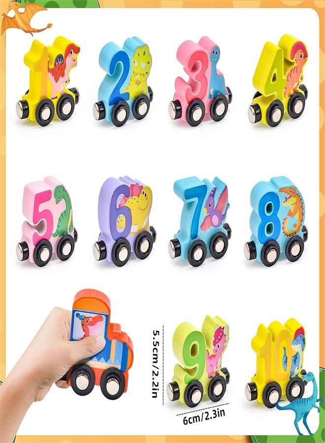 Dinosaur Wooden Train Set Toys Magnetic Collection Number 1-10 Train Track Pull Along Toy Montessori Educational Learning Toys Gifts for Kids Toddler Boys Girls 1 2 3 4 5 Years Old 11Pack  - Image 5