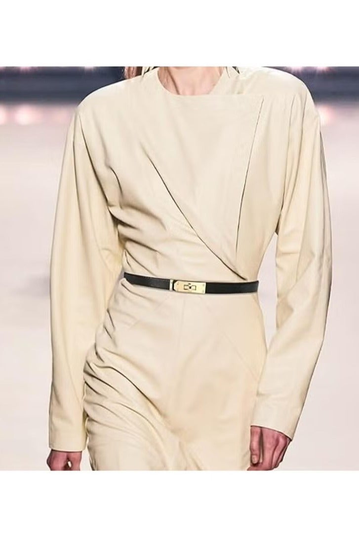 Women's Belt,Classic Ladies Skinny Belts Jeans Belt Buckle Dresses Thin Waist Belt,Vintage Alloy Adjustable Leather Belt Thin Waist Belt Decorative for Dress Jeans Trousers Overcoat(Black) - Image 2