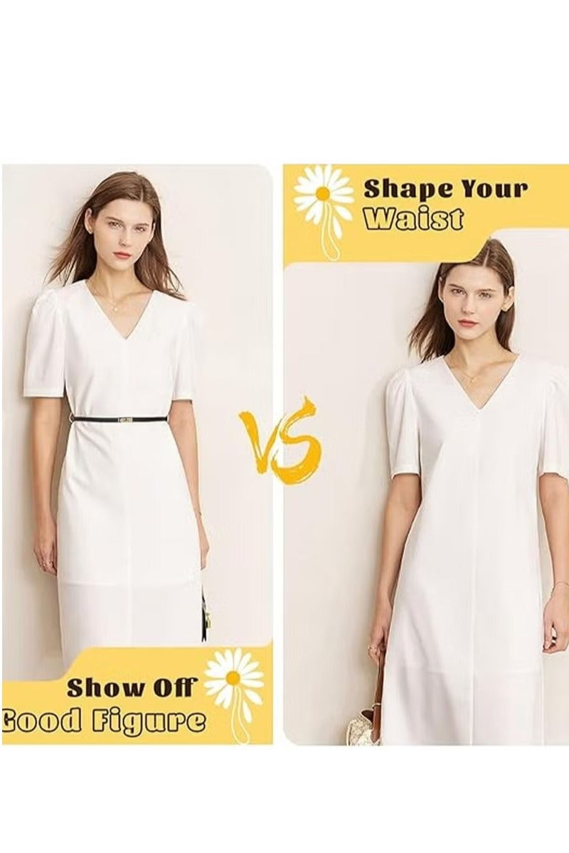 Women's Belt,Classic Ladies Skinny Belts Jeans Belt Buckle Dresses Thin Waist Belt,Vintage Alloy Adjustable Leather Belt Thin Waist Belt Decorative for Dress Jeans Trousers Overcoat(Black) - Image 3