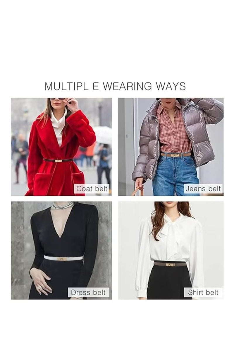 Women's Belt,Classic Ladies Skinny Belts Jeans Belt Buckle Dresses Thin Waist Belt,Vintage Alloy Adjustable Leather Belt Thin Waist Belt Decorative for Dress Jeans Trousers Overcoat(Black) - Image 4