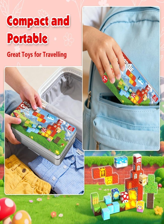 Goody King 45pcs Travel Toys Magnetic Blocks with Metal Box, Light up Magnetic Blocks, Educational STEM Toys for Kids 3 4 5 6 7 8 9 10, Travel Construction Play Set, Christmas Birthday Gifts - Image 3