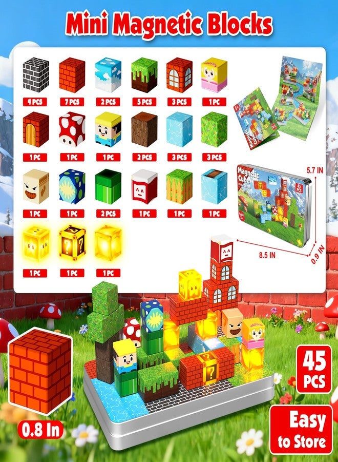 Goody King 45pcs Travel Toys Magnetic Blocks with Metal Box, Light up Magnetic Blocks, Educational STEM Toys for Kids 3 4 5 6 7 8 9 10, Travel Construction Play Set, Christmas Birthday Gifts - Image 2
