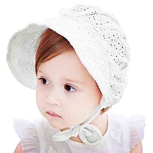 XYX Baby Girl Toddlers Breathable Lacy Bonnet Eyelet Cotton Adjustable Sun Protection Hat (White-2) - Image 1