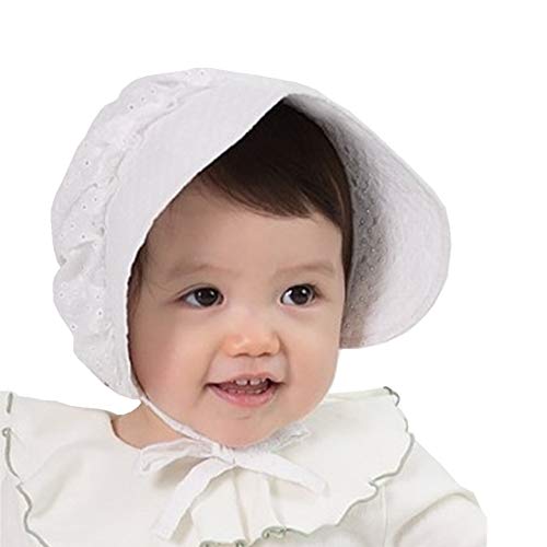 XYX Baby Girl Toddlers Breathable Lacy Bonnet Eyelet Cotton Adjustable Sun Protection Hat (White-2) - Image 2