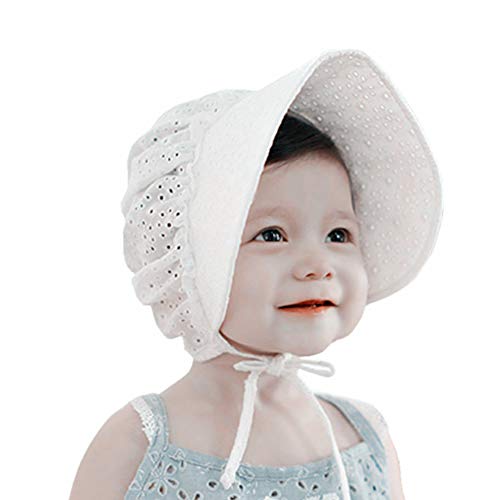 XYX Baby Girl Toddlers Breathable Lacy Bonnet Eyelet Cotton Adjustable Sun Protection Hat (White-2) - Image 3