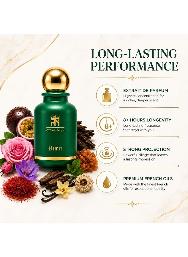 رويال مسك  عطر Aura Extrait de Parfum 100 مل، عطر طويل الأمد للجنسين مع فاكهة العاطفة والعود والجلد والعنبر والفانيليا - Image 4