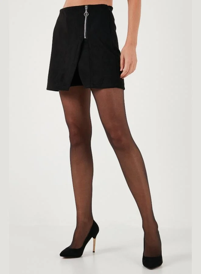 ليلا تنورة قصيرة شتوية نسائية بقصة غير متماثلة وخصر مطاطي وفتحة بسحاب